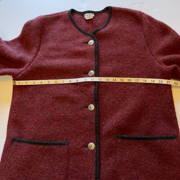 LL Bean Blazer Jacket Burgundy Button-Up Cardigan Wool Made In Austria VTG - Picture 12 of 15